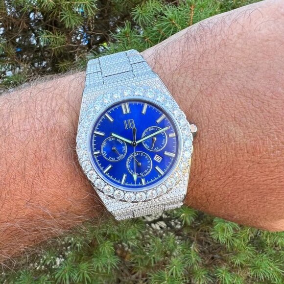 Moissanite Men's Perpetual Calendar Iced Hip-Hop Watch with 35ct Gemstones - Picture 4 of 10